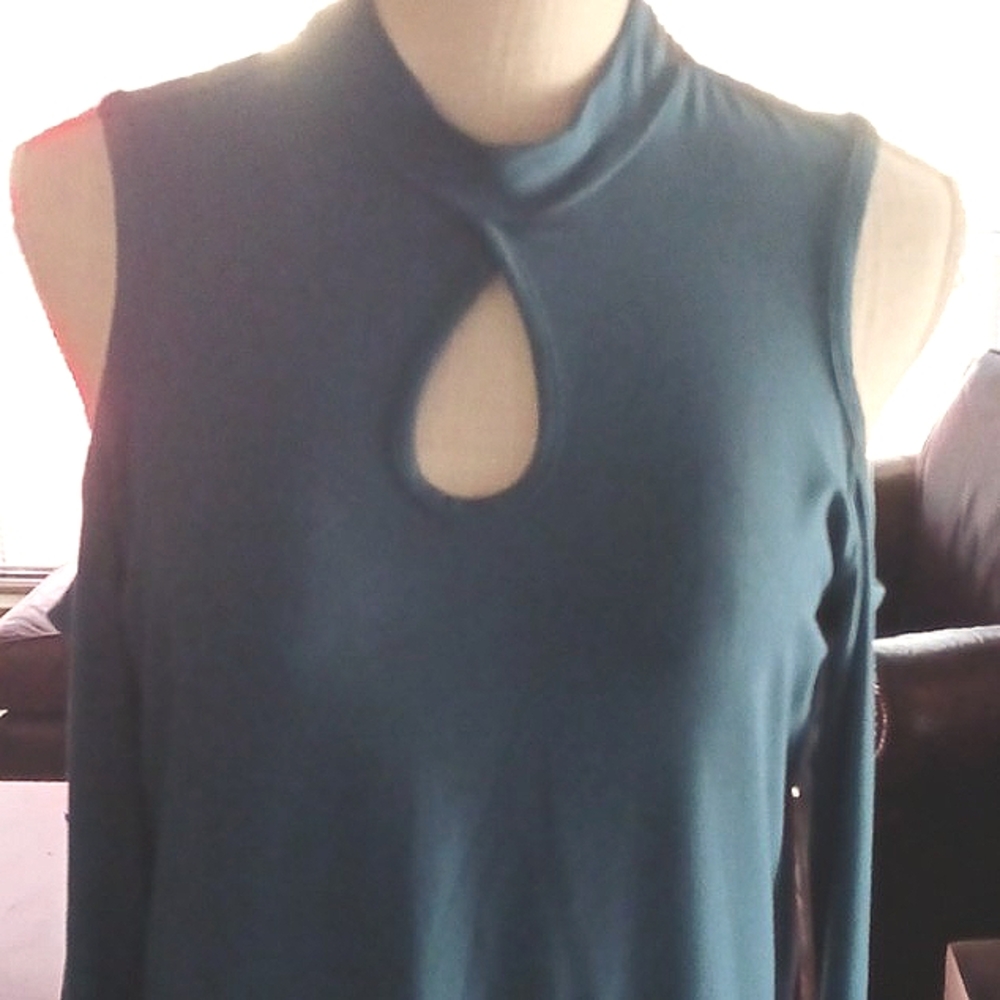 NWT Choker Keyhole Bodycon Long Sleeve Dress Peacock Green Plus Size 1X